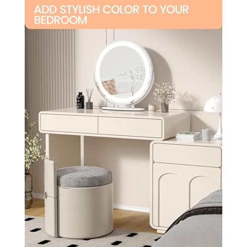 GAOMON Vanity Mirror with Led Lights, 19 Inches Touch Control 3 Color 2024 New Dimmable Makeup Mirror, 360¡ÆRotation Round Desk Mirror, Easy to Assemble (White)
