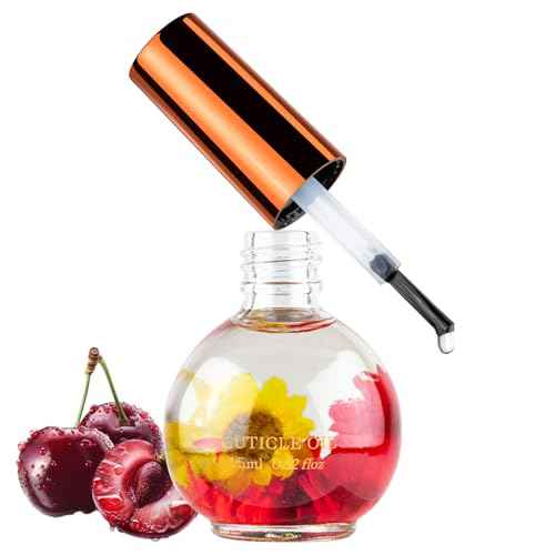 JIASHENG Cuticle Oil, Cherry Scented Cuticle Nail Oil Infused with Real Flowers, Hydrates, Moisturizes, Strengthens, Repairs, Revitalizing Cuticle Oils for Nails Damage Dry Cuticle, 15ml