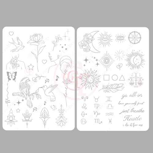 White Tattoo Practice Skin, Double-Sided 1.5MM Realistic Fake Skin for Fine Line & Stencil Training, 50+ Pre-Printed Designs, Reusable Tattoo Training Pads for Beginners & Artists