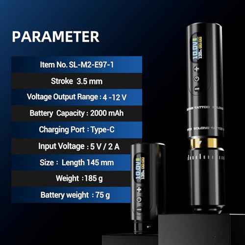 Tattoo Machine with Two Fast Charging Batteries Digital LED Display Rotary Tattoo Pen for Artists Black