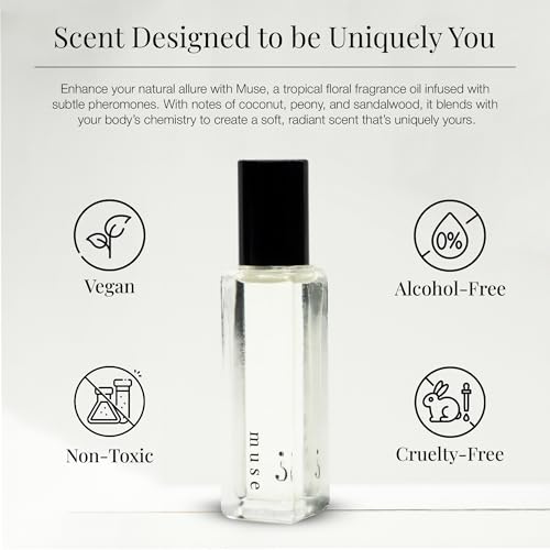 Riddle Oil Muse Roll On Fragrance Perfume - Fruity Citrus Floral Mini Rollerball Fragrances for Women - Coconut, Peony, Magnolia, Bergamot, Sandalwood, and Amber