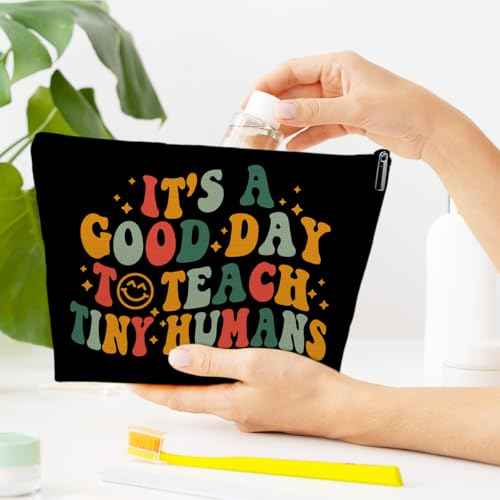 Teacher Gifts Makeup Bag, It's A Good Day To Teach Tiny Humans, Teacher's Day, Appreciation Week, Back to School, Thank You Gifts for Women Female Coworker Educator, Boho Cosmetic Bag for Purse