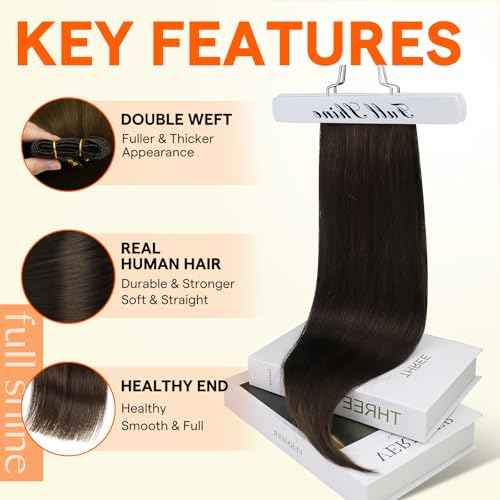 Full Shine Sew In Hair Extensions Real Human Hair 22 Inch Weft Extensions Real Remy Hair Color 2 Dark Brown Double Weft Full Head Straight Hair Weaves 105 Grams Hair Weft Bundles Straight Hair