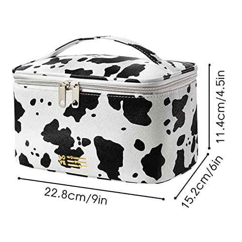 KITENROM Makeup Bag Portable Travel Cosmetic Bag with Brush Holder£¬Waterproof Make Up Bag For Women with Handle Print Cow
