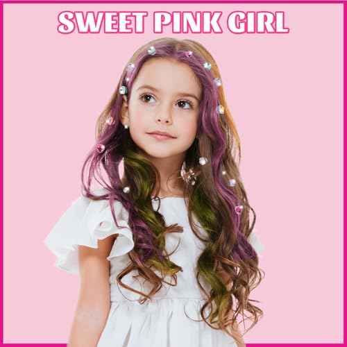 Temporary Hair Chalk with Hair Gem Stamper Kit, Hair Styling Tool with REUSABLE Shining Diamonds, Washable Hair Chalk Hair Color Dye for Girls, Toys Gifts for Girls 3 4 5 6 7-12