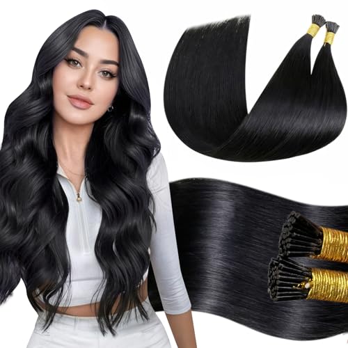 LaaVoo I Tip Hair Extensions Human Hair Black Long I Tips Hair Extensions Real Human Hair 50s 50g 26 Inch