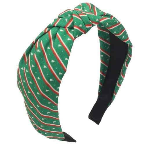 Christmas Headband for Women Girls, Christmas Stripes Hair Band Wide Top Knot Green Hair Accessories Non Slip Headband Winter Xmas Party Costume Cosplay Supplies New Year Decoration