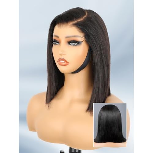 ORIGINAL QUEEN OQ Hair Glueless Wigs Human Hair Bob Straight Side Part 5X7 Pre Plucked Pre Cut Pre Bleached Wear and Go Wigs Human Hair Short Straight Bob Wigs for Women 12Inch