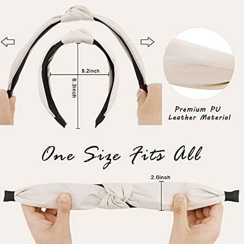 TOBATOBA Leather Headbands for Women, 4Pcs PU Leather Knotted Headband for Women, Top Knot Headband, Diademas Para Mujer De Moda, Neutral Cute Womens Fashion Headband, Hair Accessories for Women Girls