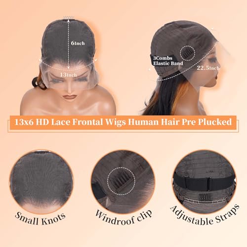 13x6 Highlight Body Wave Lace Front Wigs Human Hair 200% Density FB/30 Ombre Frontal Wigs Human Hair Pre Plucked Short Wigs for Black Women Glueless Balayage HD Lace Wig Loose Wavy 12 inch