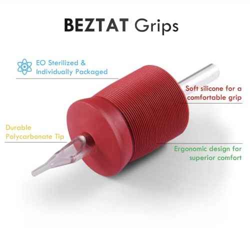 1.25 Inch Ultra Premium Red Soft Silicone Grip w/Long Clear Disposable Tubes & Tips- 15 Pack, Diamond Tip (11DT)