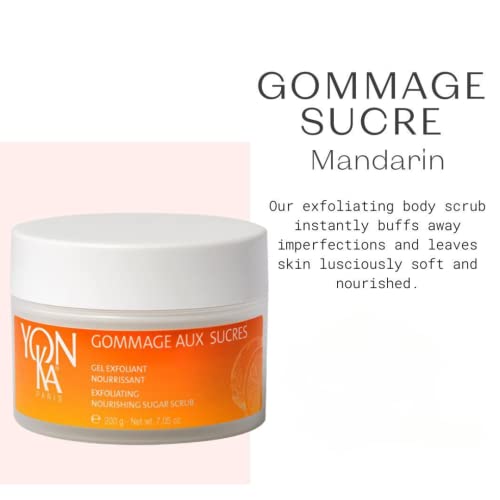 Yon-Ka Mandarin Sugar Scrub | Exfoliating Body Scrub with Brown Sugar and Sunflower Oil | Gentle Natural Ingredients Hydrate and Moisturize Dry Skin | Sweet Orange and Citrus Scent | 7.05 oz