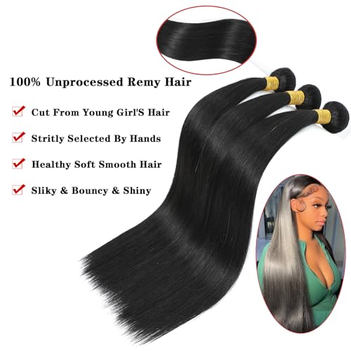 Brazilian Virgin Hair Straight 3 Bundles 18 20 22 Inch Long Straight Human Hair Weave Bundles Unprocessed Brazilian Straight Hair Straight Hair Human Extensions Natural Black