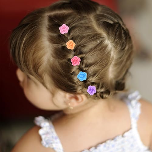 YISSION Mini Rose Flower Hair Clips and Barrettes - 20Pcs Cute Small Colorful Hair Pins for Women's Bridal & Wedding Hair Accessories