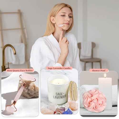 Birthday Gifts for Women,Spa Robe and Slippers Set, Bathrobe With Silky Satin Sleep Mask, Scented Candle Self Care 7 Pack Suitable for Christmas Thanksgiven Day Grey