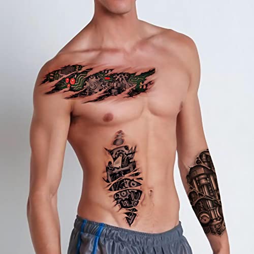 ROARHOWL Very cool machine 3D realistic fake tattoos£¬wound robot makeup Temporary Tattoos for men women (Design 5)