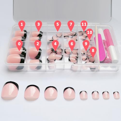 Black French Tip Press on Toenails, 120Pcs French Toe Nails Press on with Glue, Glossy Short Square Nude Fake Toenails Full Cover Acrylic Artificial Toenail for Women Girls