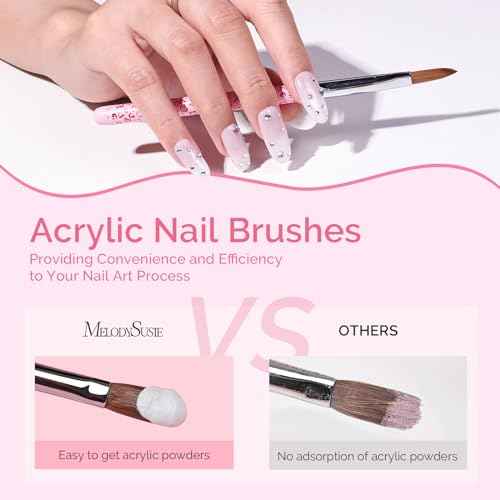 MelodySusie 3-Piece Acrylic Nail Brush Set - Sizes 8/10/14, Professional Nail Art Tool for Acrylic Application, Powder, Extension & 3D Carving - Pink
