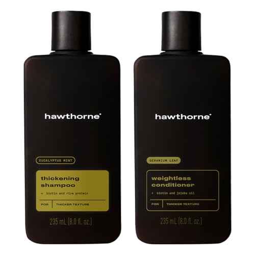 Hawthorne Thickening Shampoo and Conditioner Set. Men¡¯s All Natural Shampoo and Conditioner Set with Thickening Shampoo and Weightless Conditioner. Sulfate Free, Paraben Free. 8 Fl Oz Each.