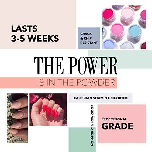 Revel Nail Starter Kit - 4 Color Manicure Set with Dip Nail Powder and Dip Powder Liquid Set - Pretty in Pink