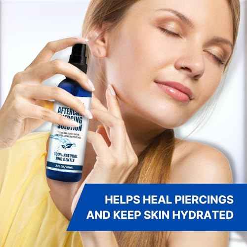 BodyJ4You Piercing Aftercare Spray - Saline Solution Natural Keloid Bump Removal - Ear Piercing Cleaner Nose Septum Belly Button Cartilage - Sea Salt Aloe Vera Rosemary - Fine Mist 2 Fl Oz