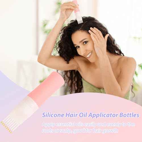 DUAIU Hair Oil Applicator with 2PCS Scalp Massager, Silicone Root Comb Applicator Bottle and Silicone Shampoo Brush Set, Scalp Scrubber Bottle for Hair Dye and Care