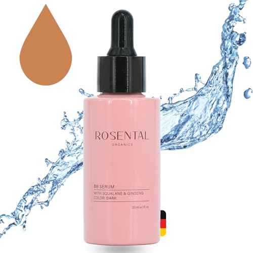 Organics BB Serum with Squalane & Ginseng ? Hydrating Tinted Serum for Face, Anti-Aging Lightweight Skin Tint Moisturizer, Natural Makeup with Glow, Light Coverage Foundation, Dark