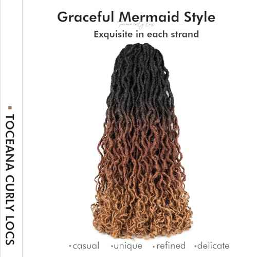 ToyoTress Toceana Curly Locs Crochet Hair - 26 Inch 8 Pcs (96 Strands) 3 Tones Ombre Brown Pre-looped Crochet Locs, Crochet Faux Locs Pre-twistedBraids Synthetic Braiding Hair (26 Inch,OT30/27-8P)