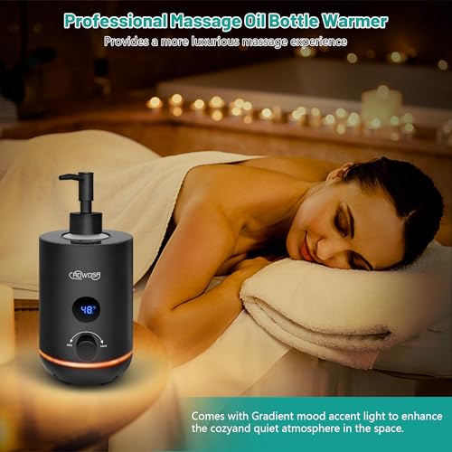 Massage Oil Warmer Bottle Professional Electric Lotion Digital Heater for SPA, Portable Oil Warmer Heated Cream for Beauty Salon Home, with Gradient Atmosphere Lamp, ¡É/¢µ Switchable Display
