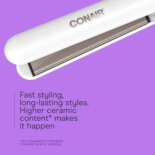Conair Double Ceramic Flat Iron, 1-Inch Flat Iron Hair Straightener, Five Heat Settings, Extra Long Floating Plates, White