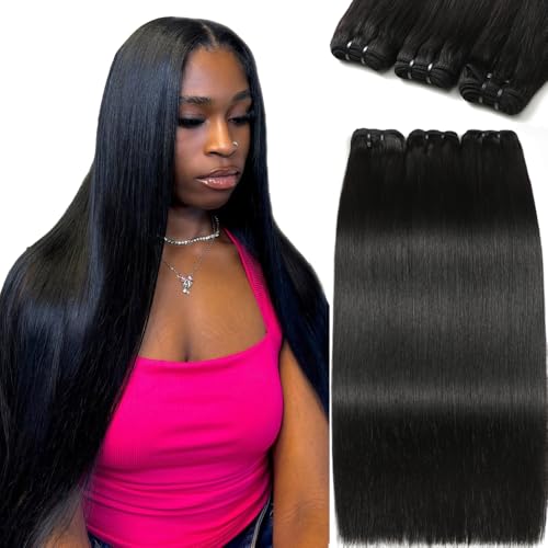 12A Straight Human Hair 16 18 20 Inch Human Hair bundles Unprocessed Brazilian Hair 3 Bundles Raw Human Hair Extensions Quick Weave Natural Color