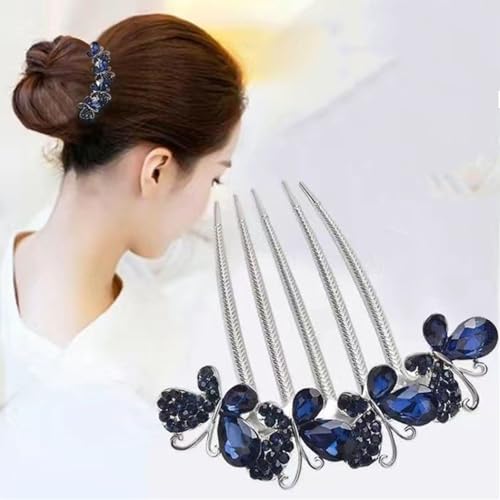 2 Pcs Rhinestones Butterfly Hair Side Combs Bride Crystal Hair Combs Clips for Women Girls Long Teeth Hair Clips Hair Accessories for Wedding Party Daily (A-Gray)