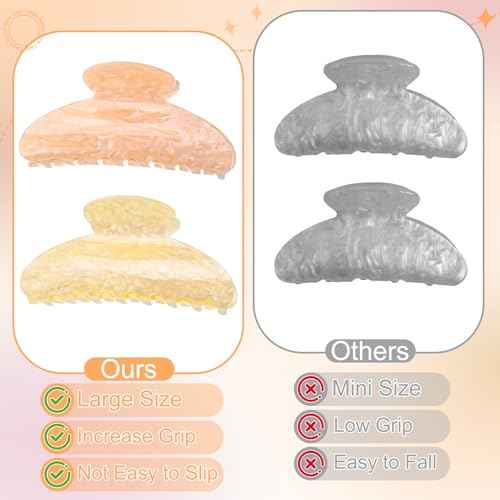 4.2 Inch Large Acrylic Claw Clips, Cute Champagne Blonde Hair Clips Strong Hold Hair Claw Barrettes for Thick Thin Hair, 4 Pack Stylish French Hair Accessories for Women Girls