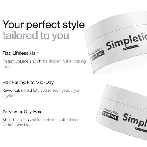 Simpletics Hair Clay for Men (Vanilla Scent) ? Natural 6 Ingredient Matte Styling Clay with Beeswax & Coconut Oil ? Strong Hold, Water Based, Non-Greasy ? Adds Texture & Volume ? 2oz