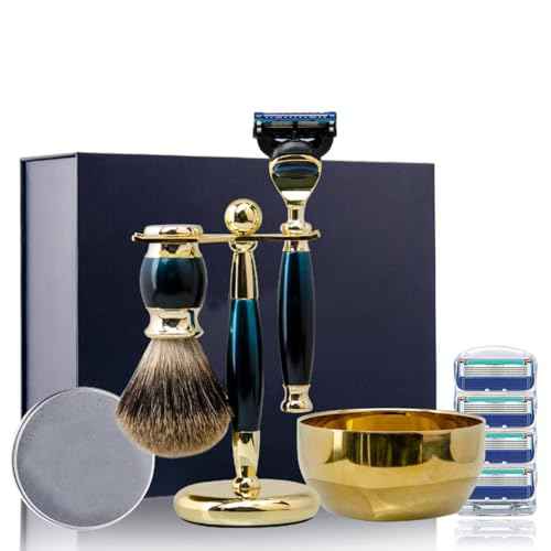 Premium Shaving Kit for Men - Luxury Complete Grooming Set, Safety Razor, Badger Hair Brush, Stand, Soap, Bowl, Replacement Heads