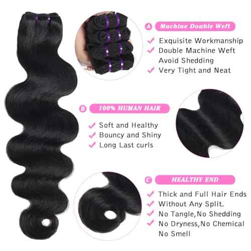 Beauty Queen 16A Body Wave Bundles Human Hair (20 18 16 Inch) 100% Unprocessed Brazilian Virgin Weave 3 Bundles Human Hair Full And Thick Remy Hair Extensions Natural Color for Women