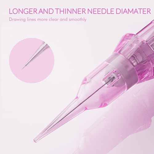 BIOMASER PINKY Pro Tattoo Cartridge Needles, 1RL 0.25mm Round Liner, 20 count Professional Disposable Single Needle Cartridges with Membrane for Tattooing Permanent Eyebwow,lip,Hair Scalp(0801RL)