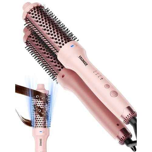 Thermal Brush for Blowout Look, 1.5 Inch Heated Round Brush with 2¡¿ Negative Ions Release for Less Frizzy, Dual Voltage Heated Curling Brush for Travel, Airflow Heat & Dual PTC Technology, Pink