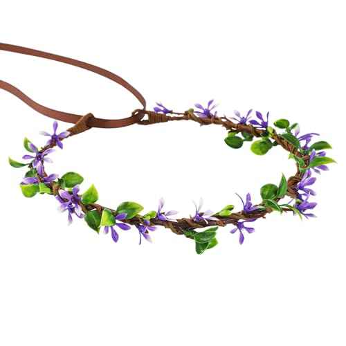 Handmade Purple Flower Crown Girls Headband Bridal Headpiece Flower Wreath for Women Hair Halo Floral Headdress for Weeding Party Festival Birthday