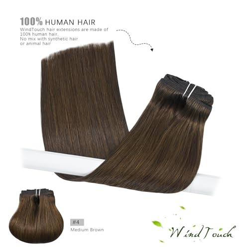 WindTouch Clip in Hair Extensions Real Human Hair #4 Medium Brown Hair Extensions Clip Ins 16inch 120g 7Pcs Human Hair Clip in Extensions Soft Straight Hair Extensions
