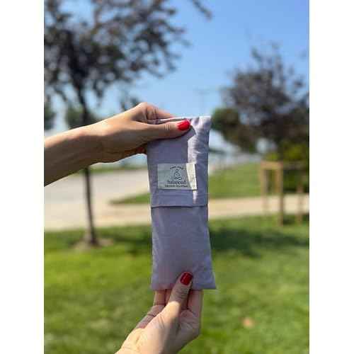 BYS Weighted Lavender Eye Pillow, Organic Cotton Fabric, Grey and White, with Travel Pouche