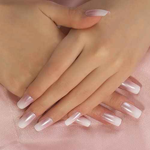 Medium Length Press on Nails Pink White False Nails Full Cover Short Fake Nails Faux Ongles Daily DIY Nails Manicure Kits Nail Art Tips