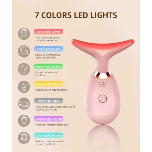 7 Color Face and Neck Massager Light Therapy, Red Light Based Facial Massager for Skin Care, Firming, Smoothing (Rose Golden)