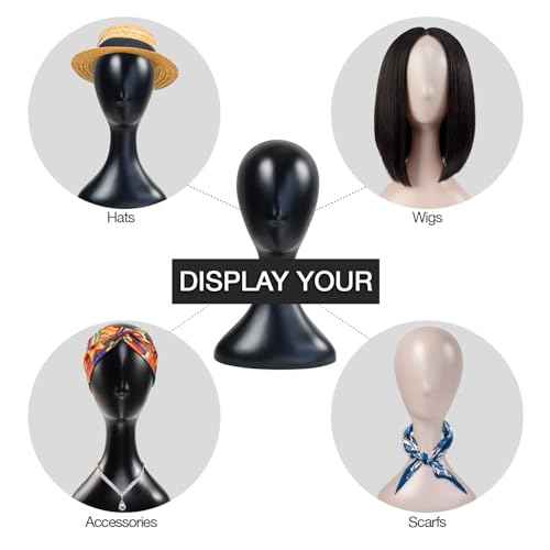 16 Inch Studio Limited Professional Plastic Mannequin Head (Black), Durable Women Model Wig Stand Display Styling Making Display Holder with Jack for Hat, Mask, Headdress, Necklace