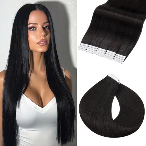 Rich Choices Tape in Hair Extensions Human Hair, 40pcs 100g 100% Remy Tape Hair Extensions Real Human Hair,Seamless Balayage Skin Weft Tape in Hair Extension 22 Inch #1B Natural Black
