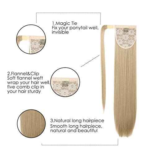 SEIKEA Clip in Ponytail Extension Wrap Around Long Straight Pony Tail Hair 28 Inch Synthetic Hairpiece - Black