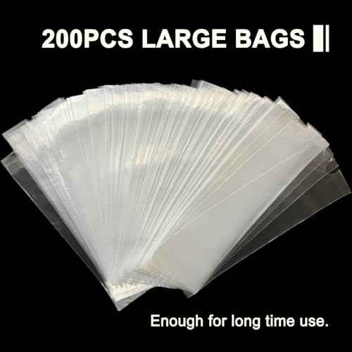 Yugui Large Tattoo Machine Pen Covers Bags - 200pcs Disposable Tattoo Gun Sleeves 2.4x7" Plastic Grip Bags for Tattoo Pen Machine Supplies, Clear