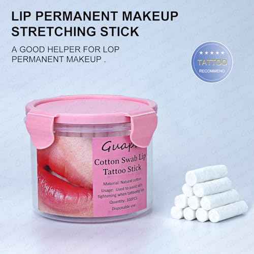 Guapa 100pcs Cotton Lip Tattoo Stretching Stick Tattoo Stretching Stickotton Lip Tattoo Stick Makeup Lip Brushing Stick (Pink Box)