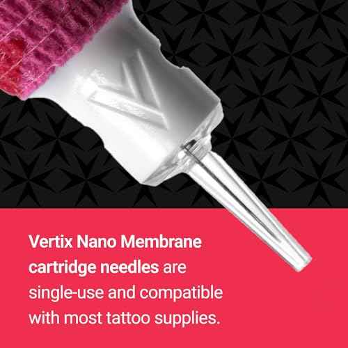 Vertix Nano Membrane Tattoo Cartridge Needles - Transparent & Detachable Tips for Precision Ink Flow - Medical-Grade 316L Stainless Steel - Tattoo Supplies and Equipment - 1 Round Shader (20 Count)