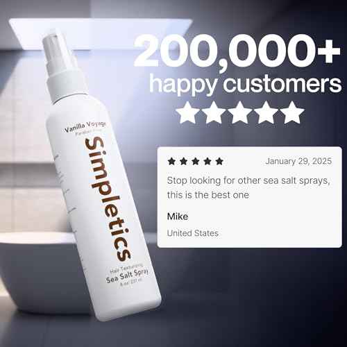 Simpletics Himalayan Sea Salt Spray for Straight & Wavy Hair - All Natural, 5 Ingredient, Texturizing & Volumizing Product - Vanilla Scented - Adds Volume, Texture, Beach Look to Men & Women, 2 Pack